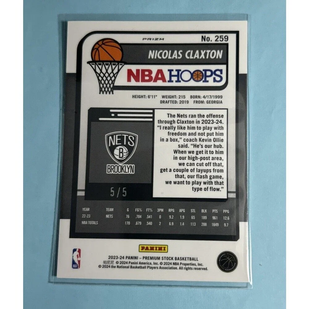 2023-24 Panini NBA Hoops Prem Stock Nicolas Claxton Green Disco 5/5 SSP #259